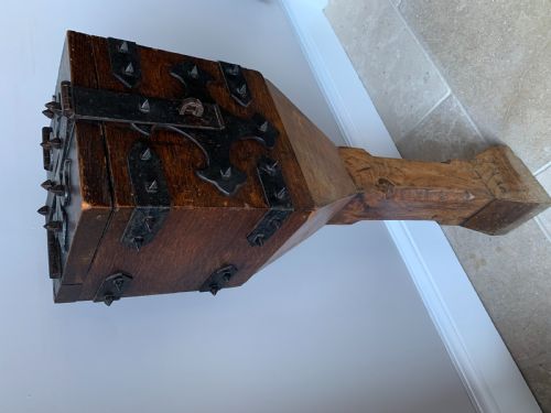 VICTORIAN GOTHIC ENGLISH OAK ALMS OR OFFERTORY BOX - ADDITIONAL PHOTO 14
