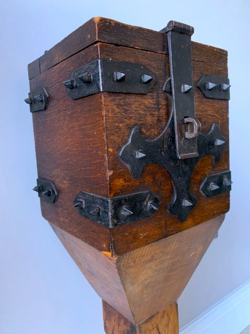 VICTORIAN GOTHIC ENGLISH OAK ALMS OR OFFERTORY BOX - ADDITIONAL PHOTO 28