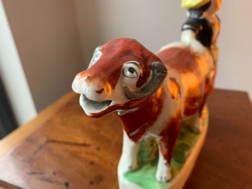 ANTIQUE STAFFORDSHIRE POTTERY COW AND MILKMAID FIGURE CREAMER JUG 19TH CENTURY - ADDITIONAL PHOTO 4