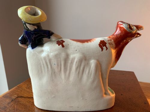 ANTIQUE STAFFORDSHIRE POTTERY COW AND MILKMAID FIGURE CREAMER JUG 19TH CENTURY - ADDITIONAL PHOTO 13