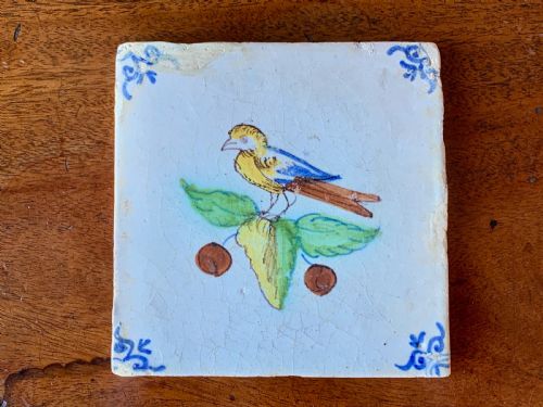 delft tile with polychrome bird 17th century - CATEGORY: ANTIQUE CERAMICS - DATED 17TH CENTURY