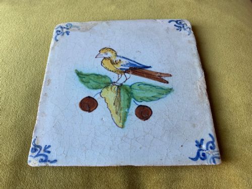DELFT TILE WITH POLYCHROME BIRD 17TH CENTURY - ADDITIONAL PHOTO 14