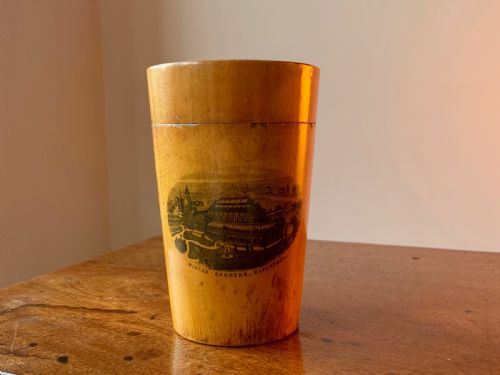 fig 1. VICTORIAN MAUCHLINE WARE CASE AND DRINKING GLASS - BLACKPOOL WINTER GARDENS