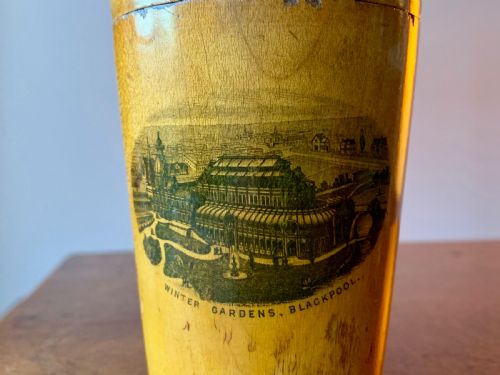 fig 2. VICTORIAN MAUCHLINE WARE CASE AND DRINKING GLASS - BLACKPOOL WINTER GARDENS