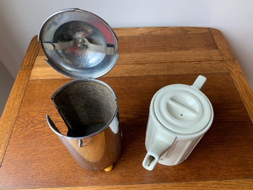 SUPERB WMF THREE PIECE COFFEE SET IN CREAM CERAMIC HAMMERED METAL - ADDITIONAL PHOTO 20