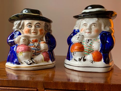 Pair of 19th Century Staffordshire Toby Jug Humidors or Tobacco Jars