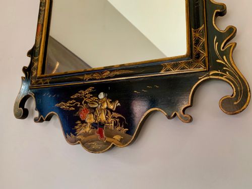 ANTIQUE BLACK LACQUER CHINOISERIE WALL MIRROR - ADDITIONAL PHOTO 3