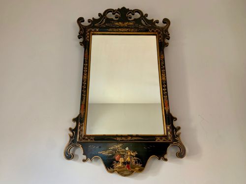 ANTIQUE BLACK LACQUER CHINOISERIE WALL MIRROR - ADDITIONAL PHOTO 4