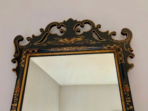 ANTIQUE BLACK LACQUER CHINOISERIE WALL MIRROR - ADDITIONAL PHOTO 5