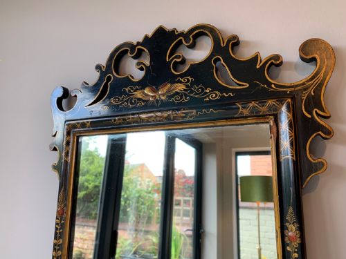 ANTIQUE BLACK LACQUER CHINOISERIE WALL MIRROR - ADDITIONAL PHOTO 6