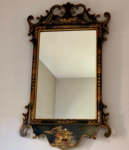 ANTIQUE BLACK LACQUER CHINOISERIE WALL MIRROR - ADDITIONAL PHOTO 10