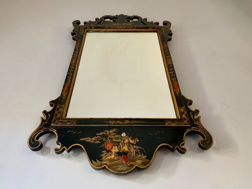 ANTIQUE BLACK LACQUER CHINOISERIE WALL MIRROR - ADDITIONAL PHOTO 11