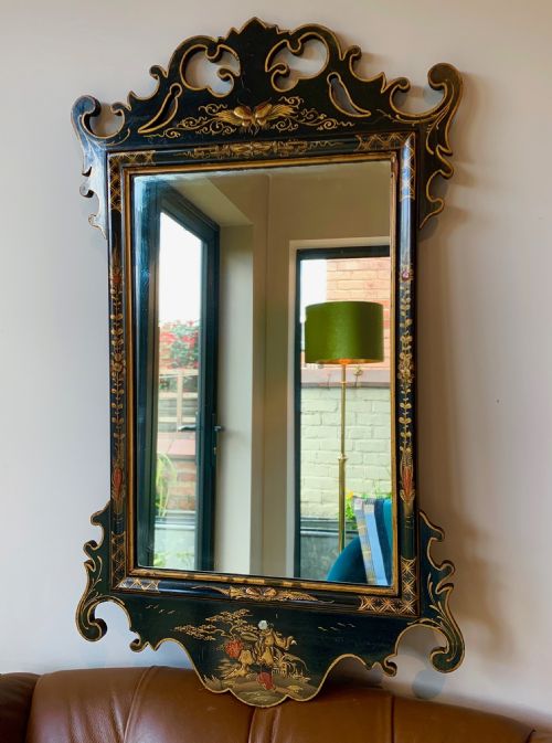 ANTIQUE BLACK LACQUER CHINOISERIE WALL MIRROR - ADDITIONAL PHOTO 13
