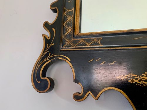 ANTIQUE BLACK LACQUER CHINOISERIE WALL MIRROR - ADDITIONAL PHOTO 14