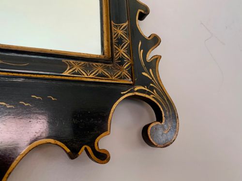 ANTIQUE BLACK LACQUER CHINOISERIE WALL MIRROR - ADDITIONAL PHOTO 15