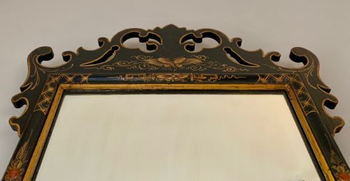 ANTIQUE BLACK LACQUER CHINOISERIE WALL MIRROR - ADDITIONAL PHOTO 17