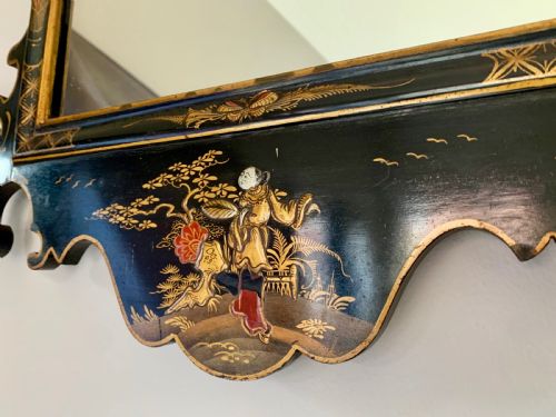 ANTIQUE BLACK LACQUER CHINOISERIE WALL MIRROR - ADDITIONAL PHOTO 20