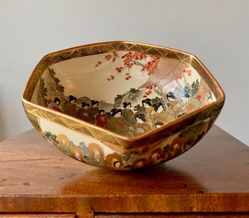 japanese kyo satsuma hexagonal bowl meiji period - CATEGORY: ANTIQUE CERAMICS - DATED 19TH CENTURY