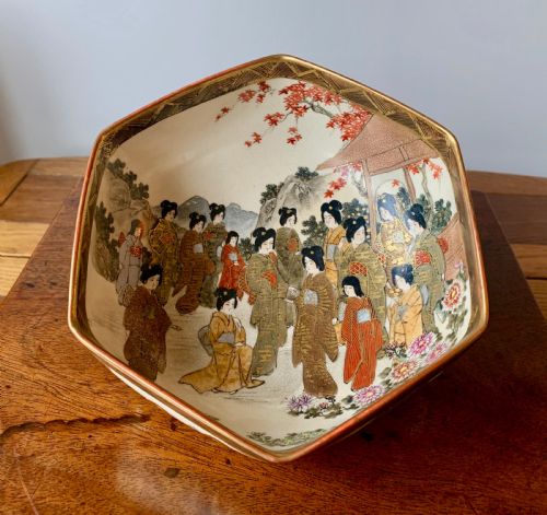 JAPANESE KYO SATSUMA HEXAGONAL BOWL MEIJI PERIOD - ADDITIONAL PHOTO 1