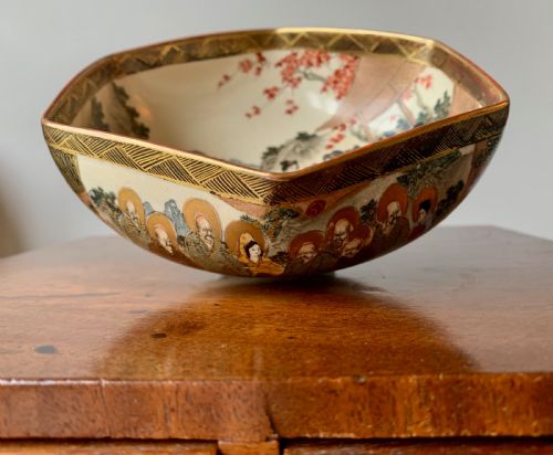 JAPANESE KYO SATSUMA HEXAGONAL BOWL MEIJI PERIOD - ADDITIONAL PHOTO 2