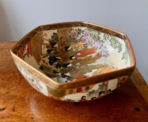 JAPANESE KYO SATSUMA HEXAGONAL BOWL MEIJI PERIOD - ADDITIONAL PHOTO 3