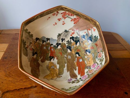 JAPANESE KYO SATSUMA HEXAGONAL BOWL MEIJI PERIOD - ADDITIONAL PHOTO 5