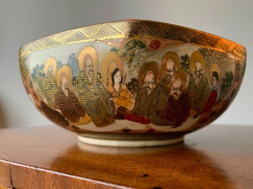 JAPANESE KYO SATSUMA HEXAGONAL BOWL MEIJI PERIOD - ADDITIONAL PHOTO 6