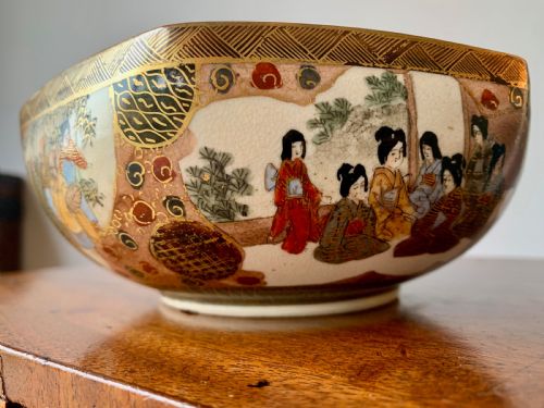 JAPANESE KYO SATSUMA HEXAGONAL BOWL MEIJI PERIOD - ADDITIONAL PHOTO 8
