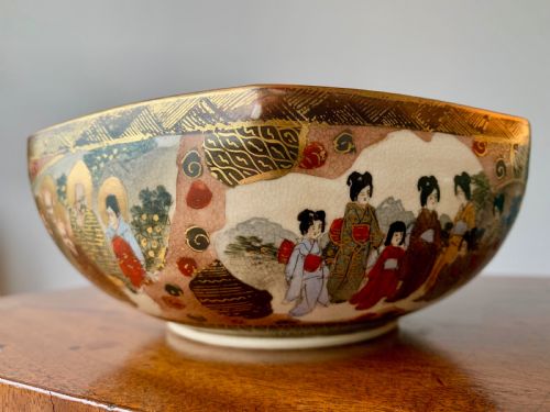 JAPANESE KYO SATSUMA HEXAGONAL BOWL MEIJI PERIOD - ADDITIONAL PHOTO 10
