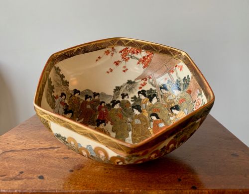 JAPANESE KYO SATSUMA HEXAGONAL BOWL MEIJI PERIOD - ADDITIONAL PHOTO 15