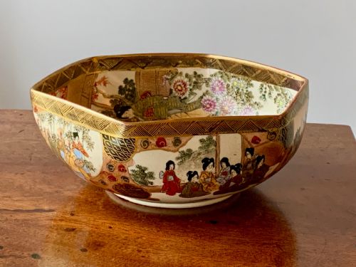 JAPANESE KYO SATSUMA HEXAGONAL BOWL MEIJI PERIOD - ADDITIONAL PHOTO 16