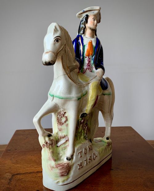 STAFFORDSHIRE POTTERY FLATBACK FIGURE OF HIGHWAYMAN TOM KING ON HORSEBACK 1870'S - ADDITIONAL PHOTO 3