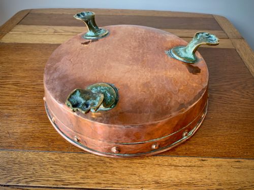 FANTASTIC HEAVY COPPER ANTIQUE JARDINIERE WITH BRASS LIONS FEET - ADDITIONAL PHOTO 6