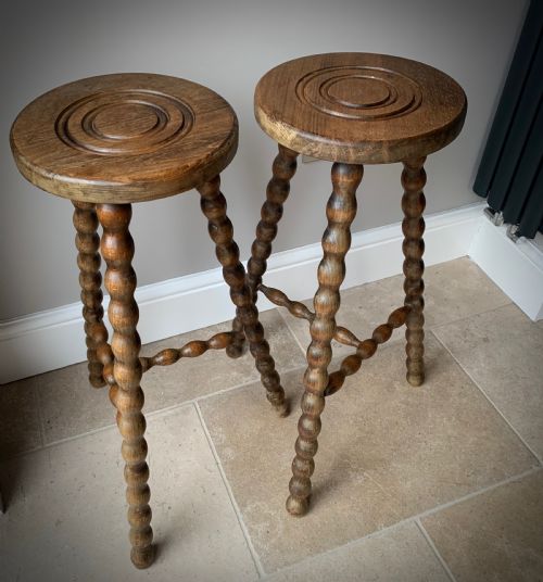 fig 1. PAIR OF TALL FRENCH BOBBIN STOOLS