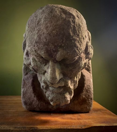 carved stone head of bearded man - CATEGORY: ANTIQUE SCULPTURES - DATED 19TH CENTURY