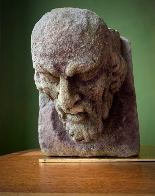 CARVED STONE HEAD OF BEARDED MAN - ADDITIONAL PHOTO 1