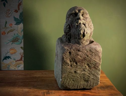 CARVED STONE HEAD OF BEARDED MAN - ADDITIONAL PHOTO 6