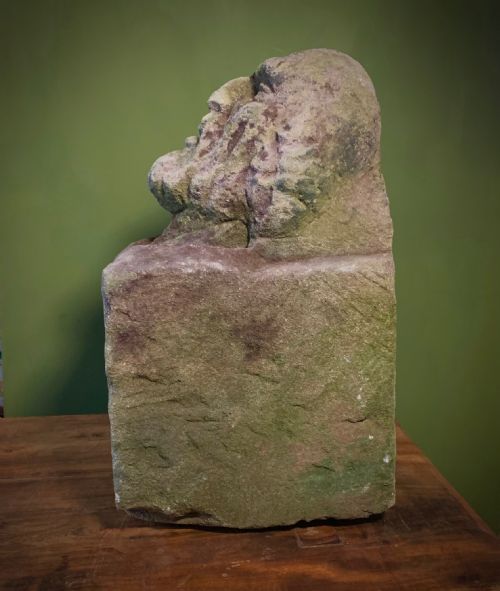 CARVED STONE HEAD OF BEARDED MAN - ADDITIONAL PHOTO 8