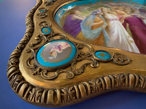 LARGE VIENNA STYLE PORCELAIN TRAY IN GILDED FRAME WITH PORCELAIN MEDALLIONS PAINTED BY JOHNER 19TH CENTURY - ADDITIONAL PHOTO 11