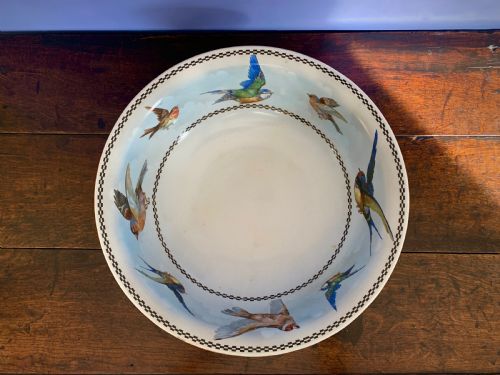 edwardian wash basin with english garden birds - CATEGORY: ANTIQUE CERAMICS - DATED EDWARDIAN