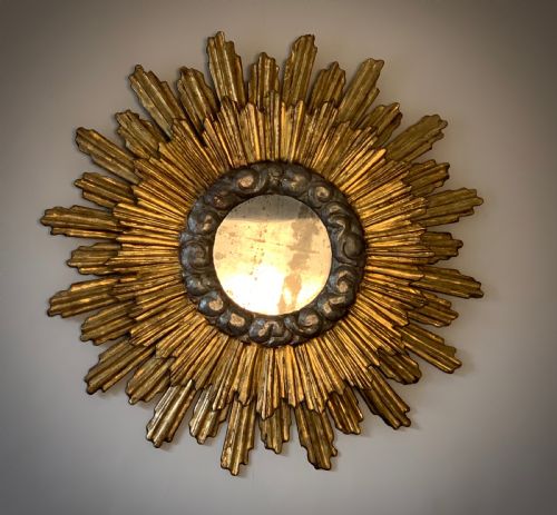 Art Deco Giltwood Sunburst Wall Mirror - French