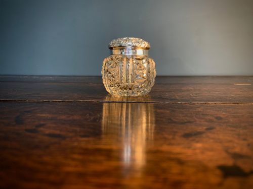 VICTORIAN SILVER LIDDED CUT GLASS DRESSING TABLE POT - ADDITIONAL PHOTO 4