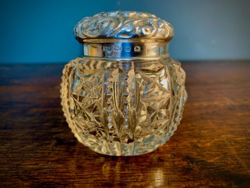 VICTORIAN SILVER LIDDED CUT GLASS DRESSING TABLE POT - ADDITIONAL PHOTO 8