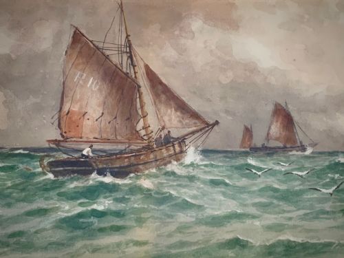 LARGE WATERCOLOUR TRAWLERS OFF SPITHEAD BY WILLIAM HENRY PEARSON - ADDITIONAL PHOTO 4