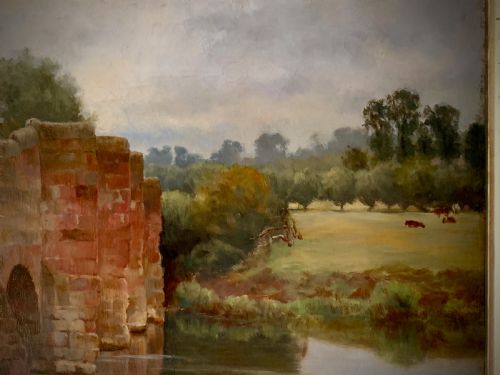 OIL PAINTING FISHING AT ECKINGTON BRIDGE WORCESTERSHIRE SIDNEY CURRIE ACTIVE 1876 1930 - ADDITIONAL PHOTO 5