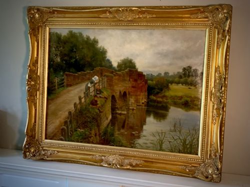OIL PAINTING FISHING AT ECKINGTON BRIDGE WORCESTERSHIRE SIDNEY CURRIE ACTIVE 1876 1930 - ADDITIONAL PHOTO 6