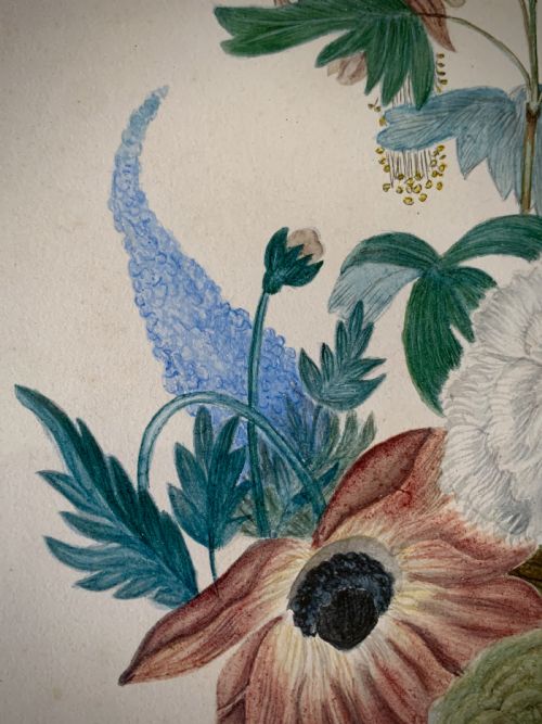 VICTORIAN WATERCOLOUR AND PENCIL PAINTING STILL LIFE OF FLOWERS - ADDITIONAL PHOTO 4