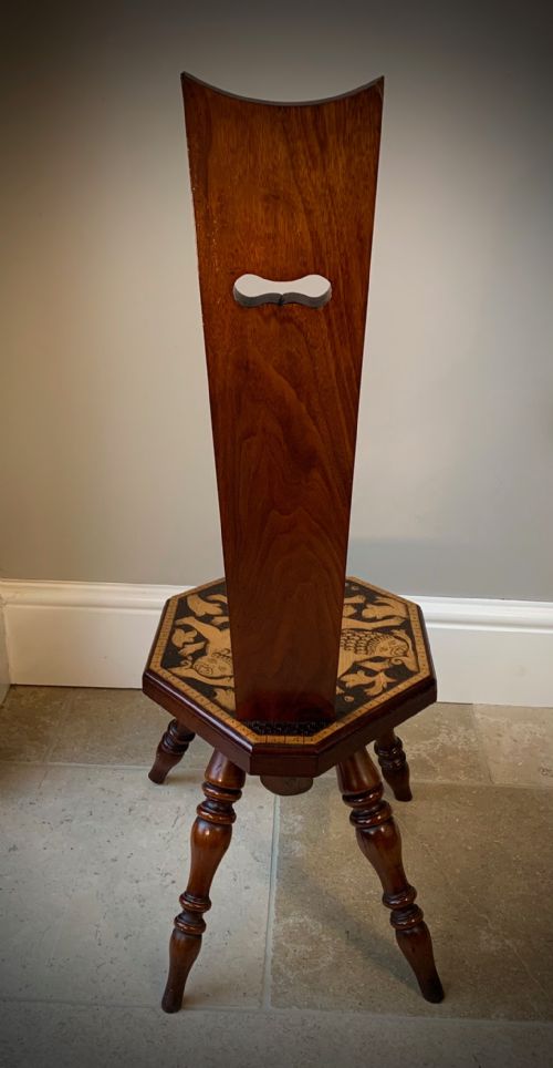 SUPERB VICTORIAN POKERWORK SPINNING OR SEWING STOOL - ADDITIONAL PHOTO 3