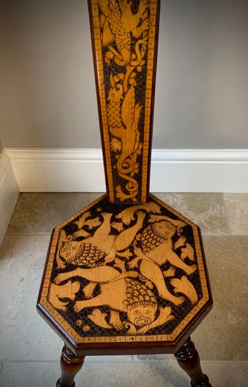 SUPERB VICTORIAN POKERWORK SPINNING OR SEWING STOOL - ADDITIONAL PHOTO 4