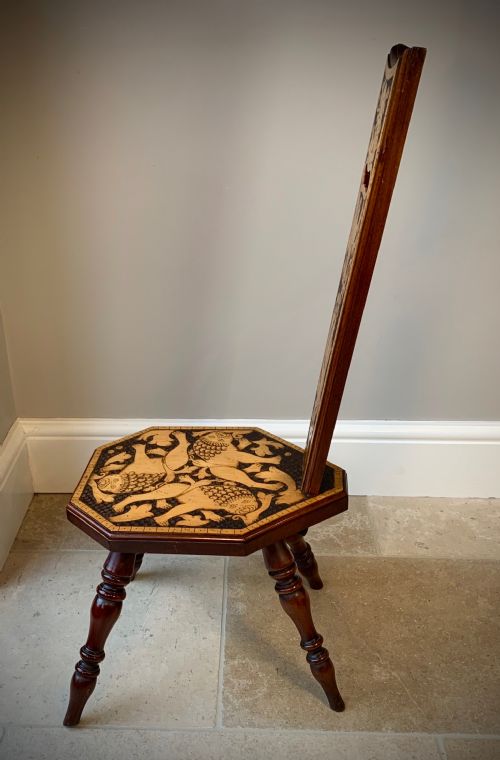 SUPERB VICTORIAN POKERWORK SPINNING OR SEWING STOOL - ADDITIONAL PHOTO 6